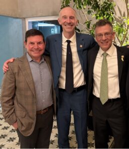 Neurosurgeons of New Jersey physicians Dr. Michael Kaiser, Dr. Richard Anderson, and Dr. David Estin at the 2026 Society of University Neurosurgeons meeting in Lima, Peru.