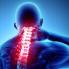 3D illustration, neck painful - cervical spine skeleton x-ray, medical concept.