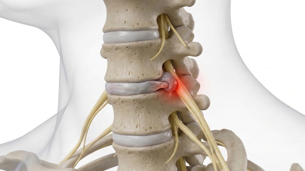 Anatomical visualization of cervical radiculopathy.