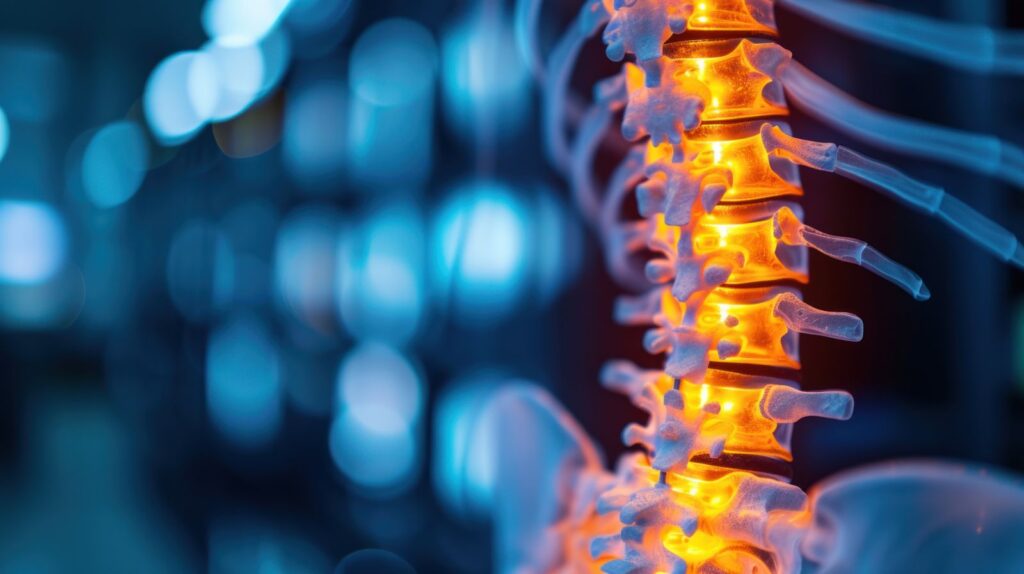Spine with vertebrae highlighted.