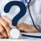 doctor with stethoscope and question mark.