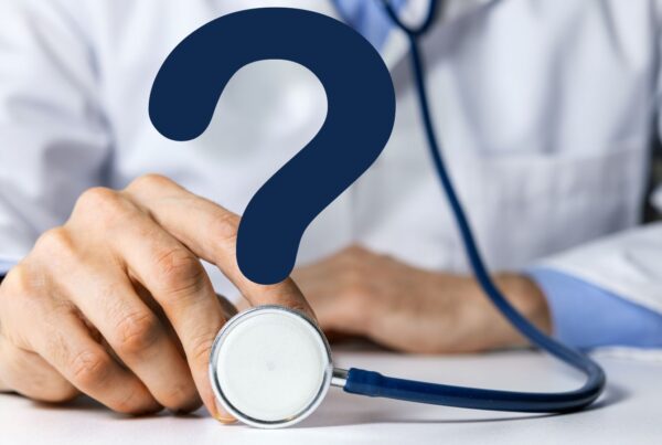 doctor with stethoscope and question mark.