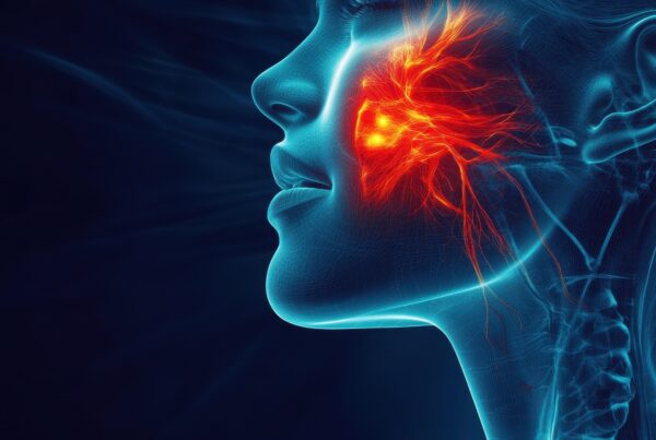 A combination of a realistic face rendering and trigeminal nerve diagram.